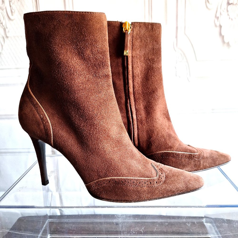 Ralph Lauren Purple Label Brown Suede Ankle Boots Booties - Size 8.5 - Stiletto